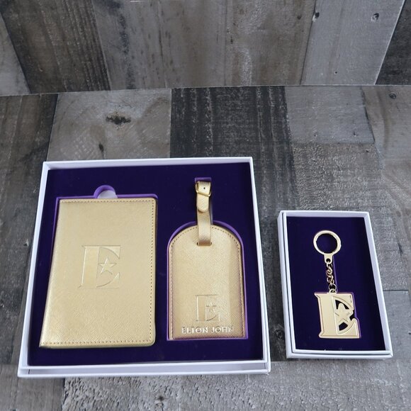NEW E Elton John Gold Farewell Tour VIP Passport Holder +Key Chain + Luggage Tag - Picture 1 of 6